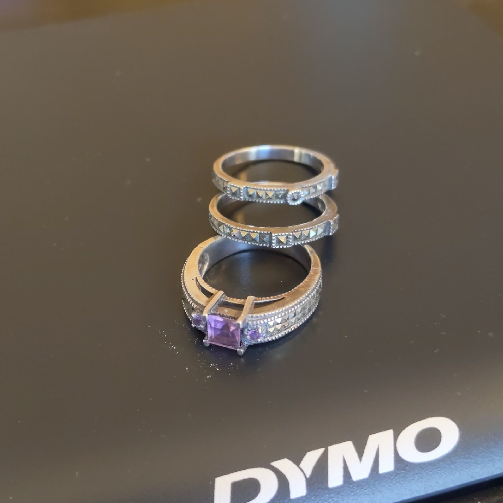 Judith Jack Silver Stackable Ring Set With Amethy… - image 1